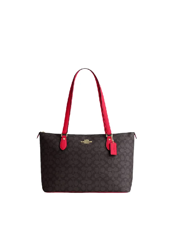 Coach handbags with a perforated leather detail for a breathable and unique designCoach Gallery Tote Bag In Walnut Bold Red CW381