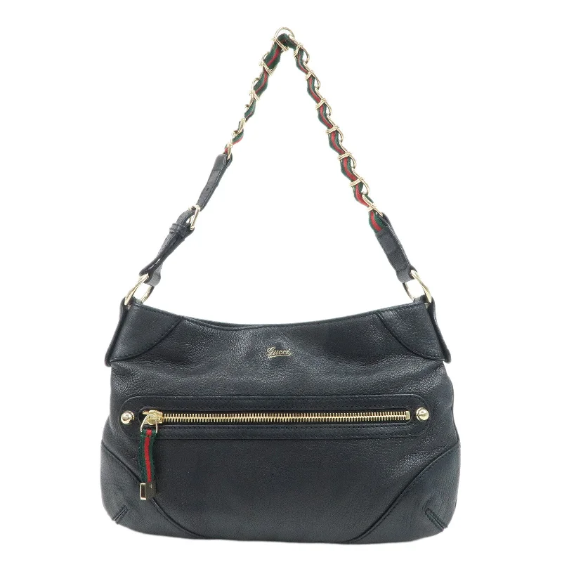 Gucci backpacks for women with a hidden back pocketGUCCI Sherry Leather Chain Shoulder Bag Hand Bag Black 153011