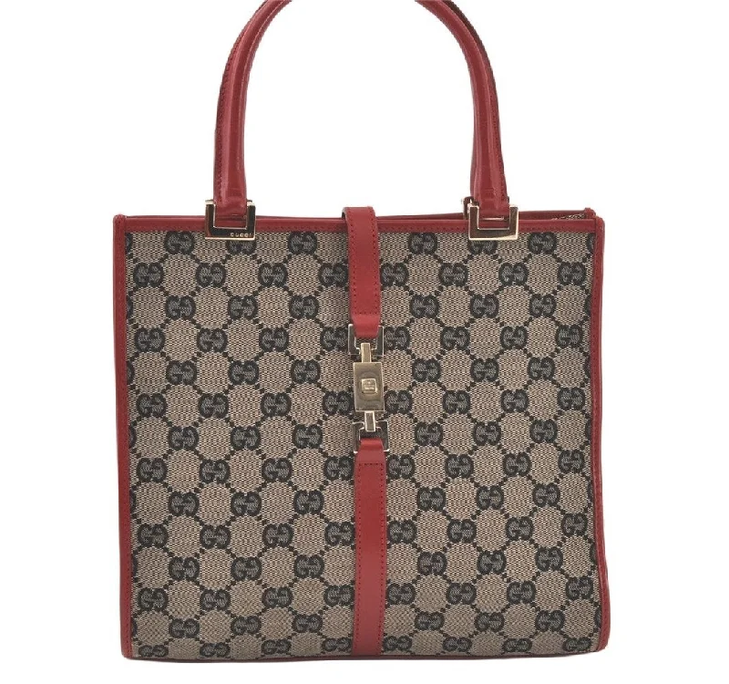 Women Gucci bags with interlocking G hardware for a classic lookAuthentic GUCCI Jackie Hand Tote Bag Purse GG Canvas Leather 0021065 Black 6577K