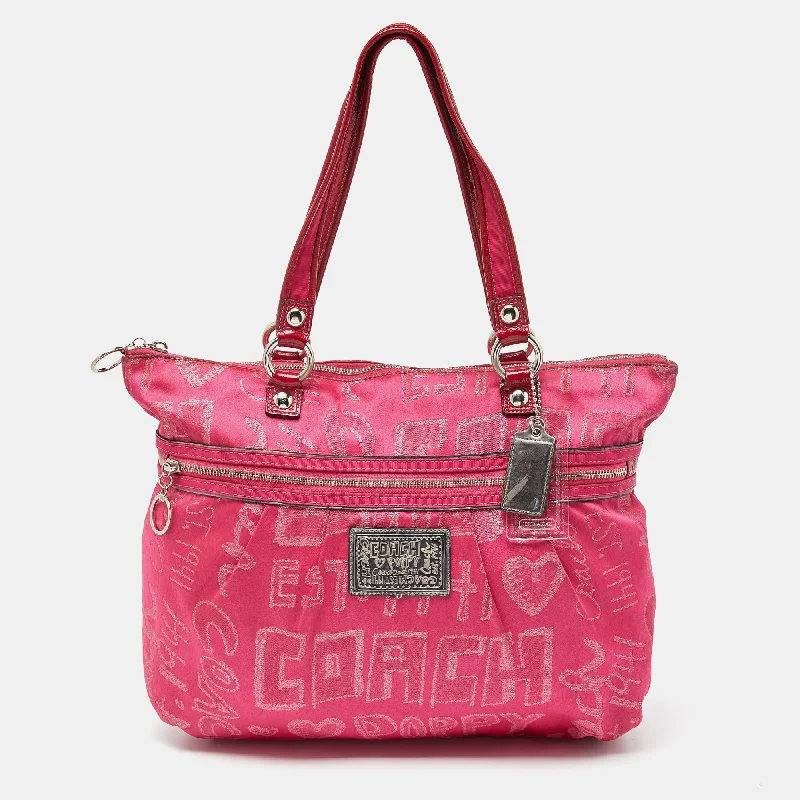 Coach tote bags with a spacious interior and multiple compartments for organizationPink Canvas and Patent Leather Poppy Glam Tote