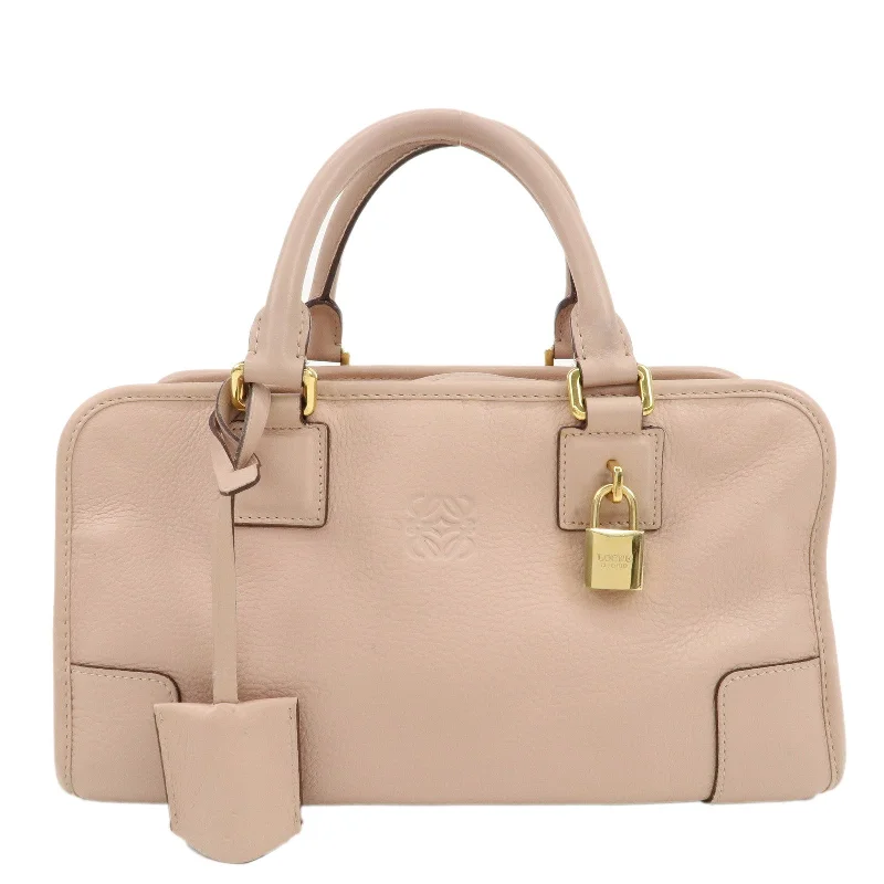 Loewe bags with intricate stitching detailsLOEWE Anaglam Leather Amazona 28 Hand Bag Shoulder Bag Pink Beige