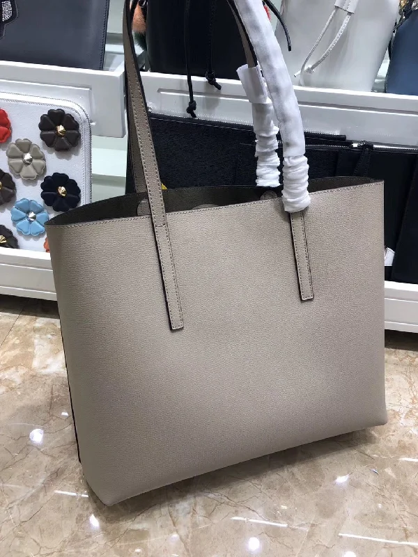 Fendi bags with a front - flap pocket and a turnlock for a classic and elegant aestheticFendi Grey Leather Logo Shopper Bag