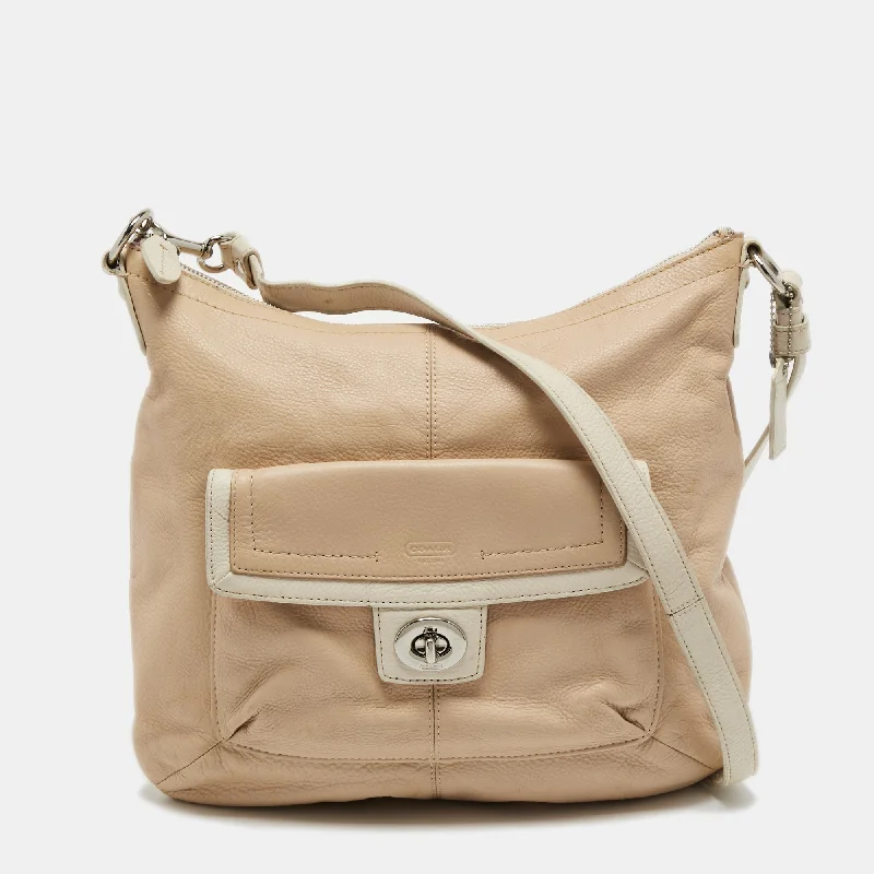 Coach Rogue bags with a monogram - embossed leather surfaceLight Beige/White Leather Penelope Hobo