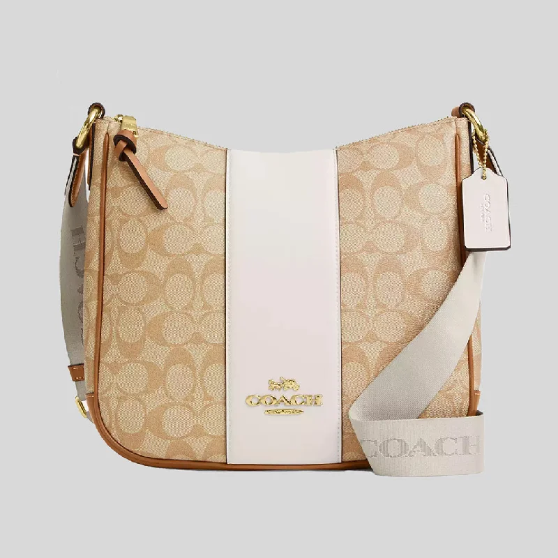 Ladies Coach Rogue bags with a star - shaped charm for a playful touchCOACH Ellie File Bag In Signature Canvas With Stripe Light Khaki/Chalk CR124