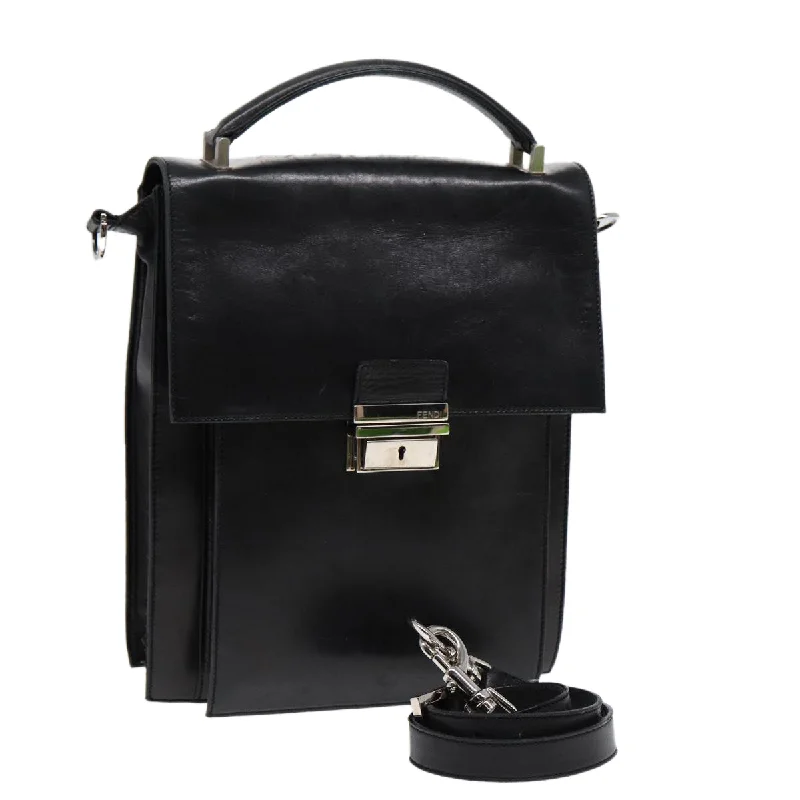 Fendi By The Way bags with a leather - wrapped drawstring for a luxurious and tactile feelFENDI Hand Bag Leather 2way Black Silver  ar12462