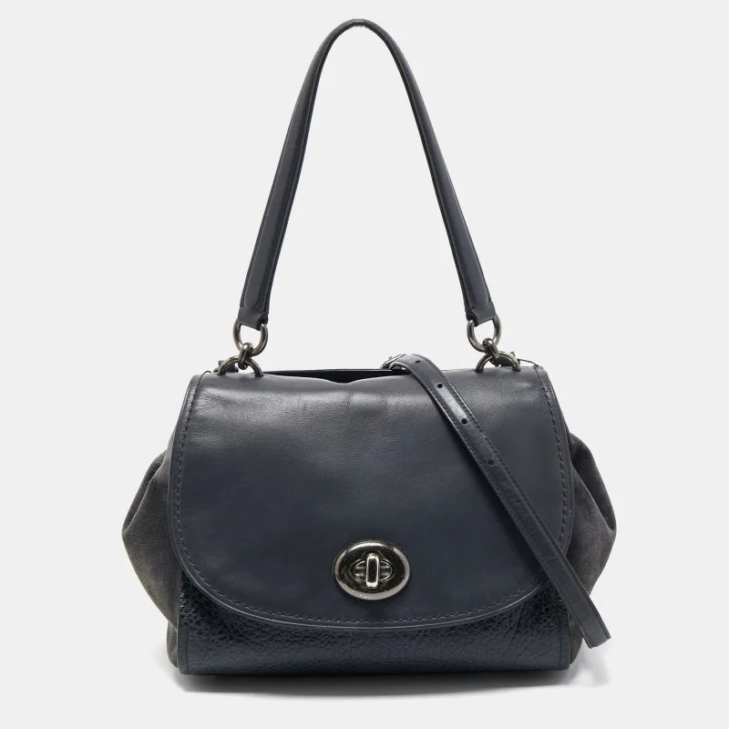 Coach backpacks with a hidden back pocket for securityDark Blue Suede And Leather Crossbody Bag