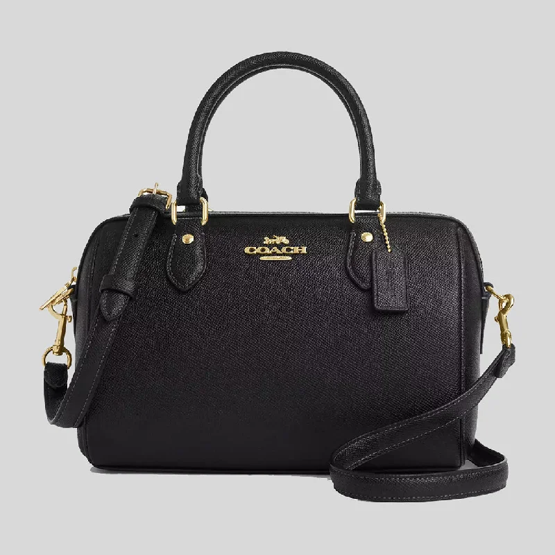 Coach tote bags with a snap - button closure and a decorative charm for styleCOACH Rowan Satchel Bag Black CV403