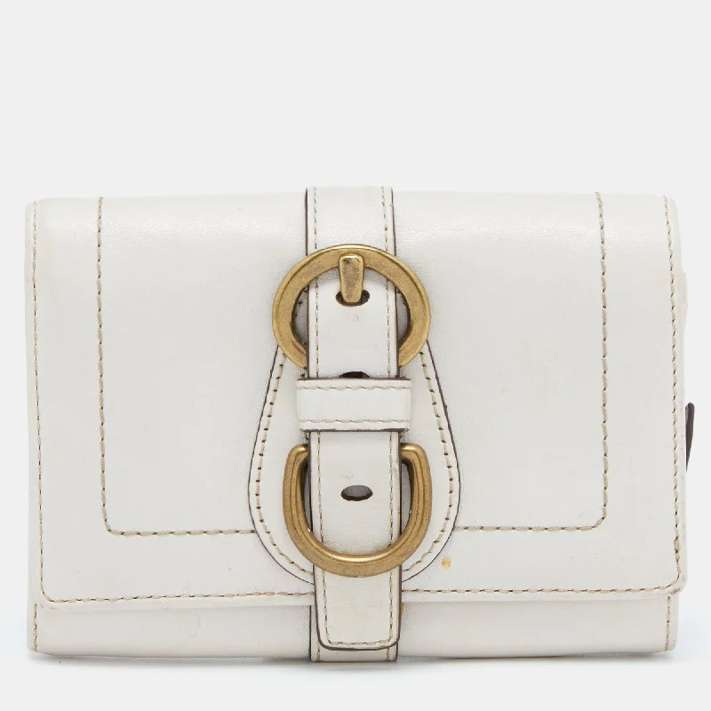 Coach tote bags with a printed Coach logo for brand visibilityOff White Leather Compact Wallet