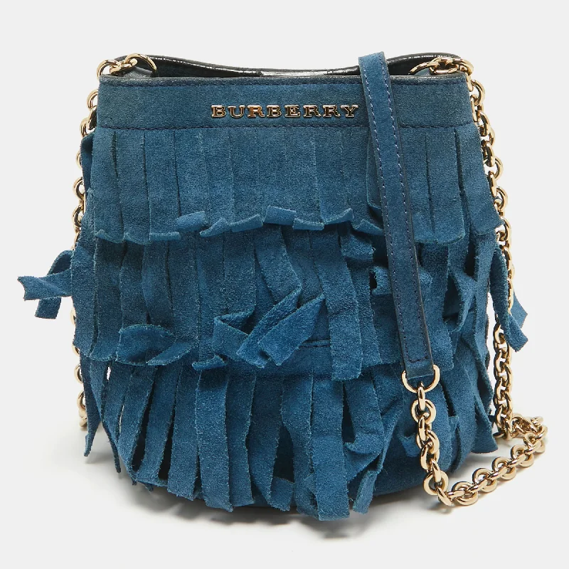 Statement - Making Oversized Burberry BagsBlue Suede Mini Fringe Bucket Bag