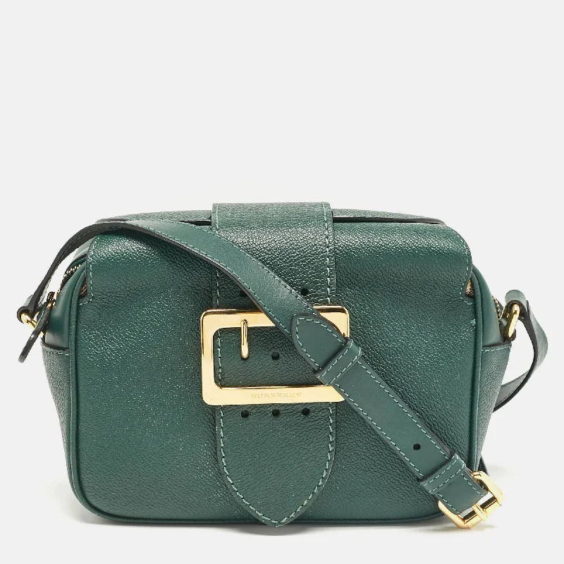 High - Capacity Burberry Duffle Bags for Long TripsGreen Leather Small Medley Buckle Crossbody Bag