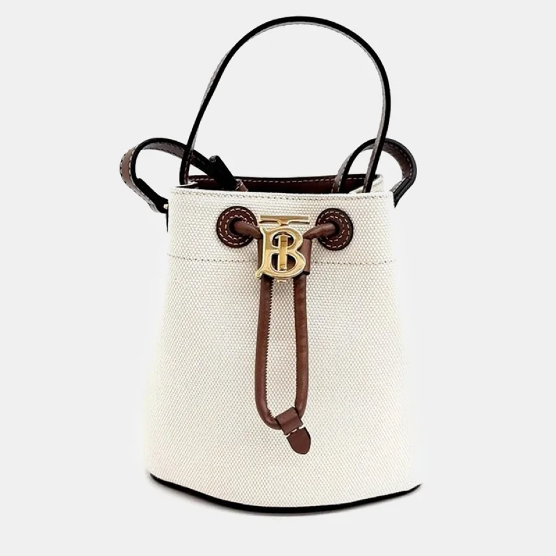 Water - Resistant Burberry Beach BagsNeutral Canvas and Leather Mini TB Bucket Bag