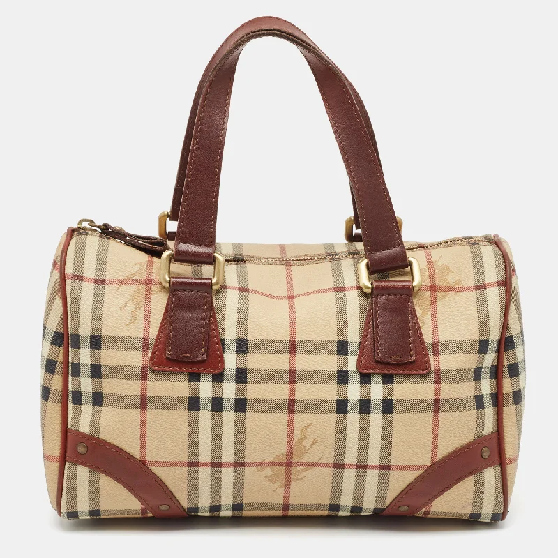 Two - Tone Burberry Bags for a Modern AestheticBrown/Beige Haymarket Coated Canvas and Leather Chester Bowler Bag