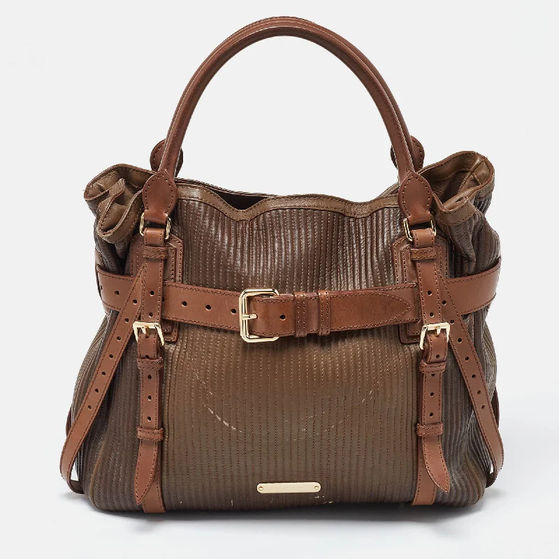 Dark - Hued Burberry Bags for a Sophisticated LookTwo Tone Brown Leather Stitched Bridle Tote