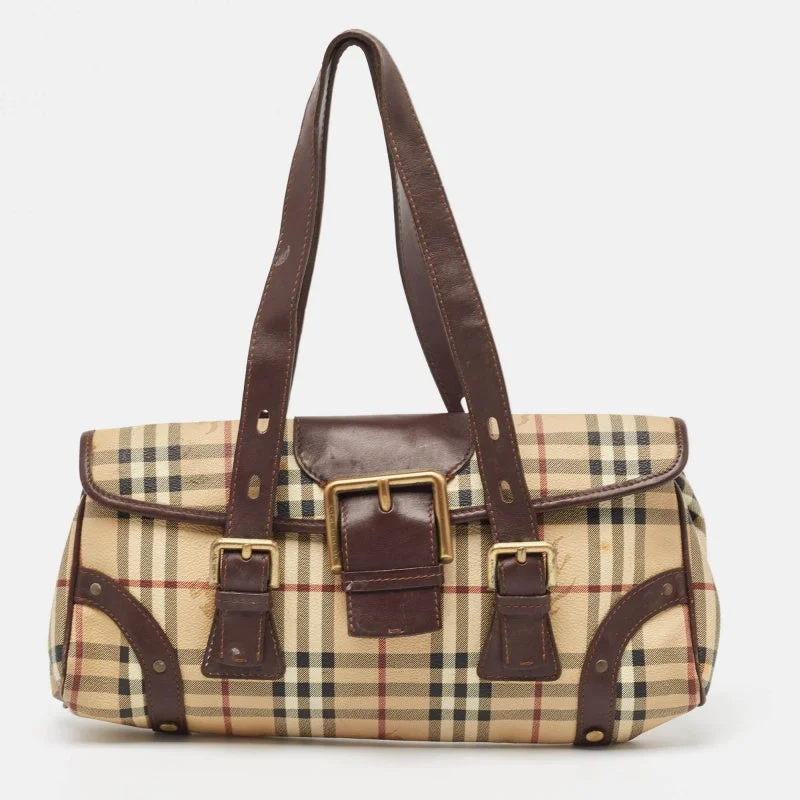 Stylish Burberry Tote Bags for Office UseBrown/Beige House Check PVC and Leather Buckle Flap Bag