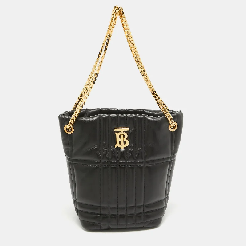 Minimalist Burberry Bags for a Sleek LookBlack Quilted Check Leather Small Lola Bucket Bag