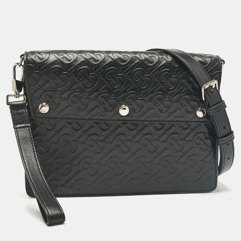 Versatile Burberry Convertible Bags for Multiple StylesBlack TB Embossed Leather Messenger Bag