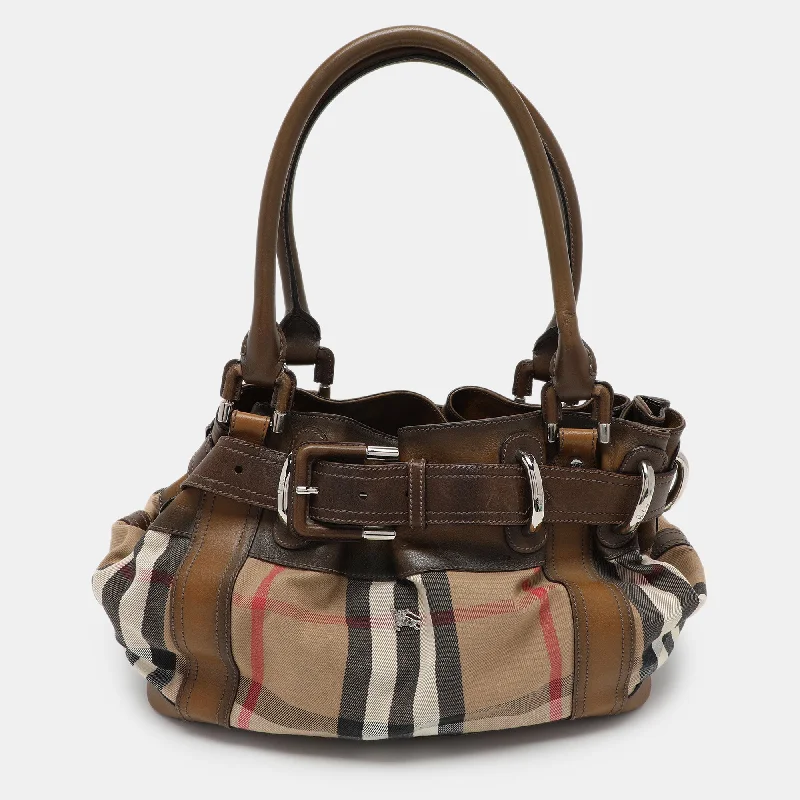 High - Quality Burberry Leather Shoulder BagsBrown House Check Canvas and Leather Beaton Tote