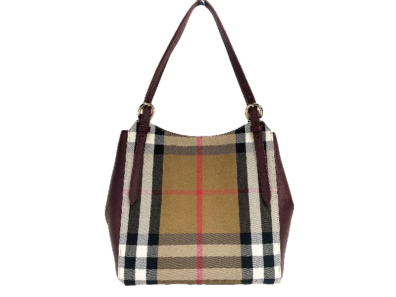 High - Quality Burberry Leather Shoulder BagsBurberry Small Canterby Mahogany Leather Check Canvas Tote Bag Purse