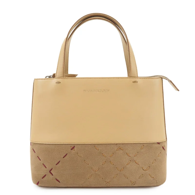 Sustainable and Ethical Burberry Bags for Conscious ConsumersBURBERRY London Leather Suede Tote Bag Hand Bag Beige