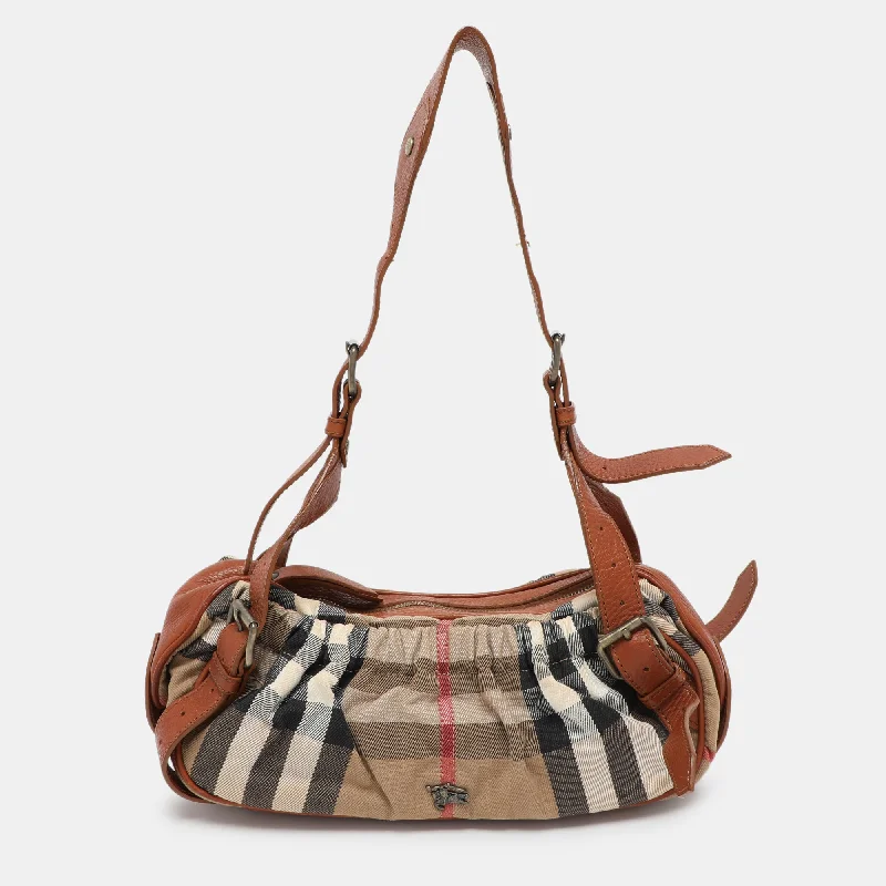 Monogrammed Burberry Bags for a Personal TouchBrown/Beige House Check Canvas and Leather Satchel