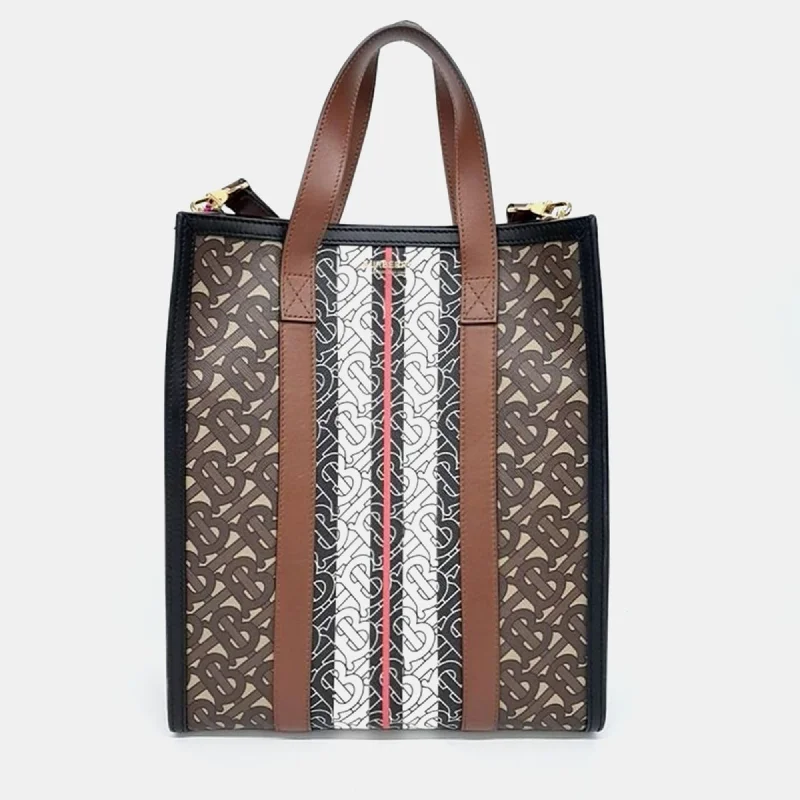 Designer Burberry Bags for Fashion EnthusiastsBlack/Brown TB Monogram Coated Canvas, Leather Stripe Portrait Tote