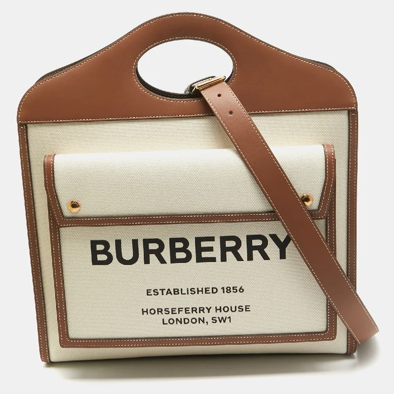 Compact Burberry Clutch Bags for WeddingsBeige/Brown Canvas and Leather Medium Pocket Bag