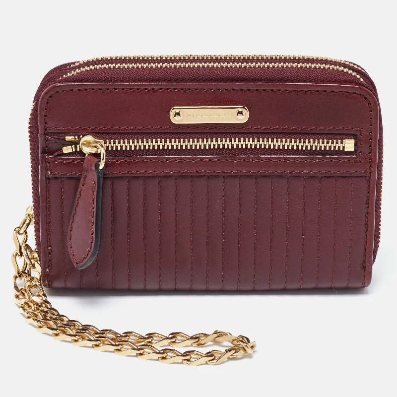 Sustainable Burberry Bags Made from Recycled MaterialsBurgundy Leather Double Zip Compact Wallet