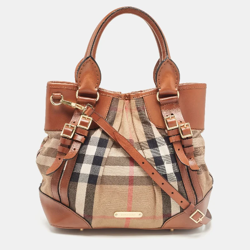 Elegant Burberry Clutch Bags for Formal EventsBrown House Check Fabric and Leather Bridle Tote