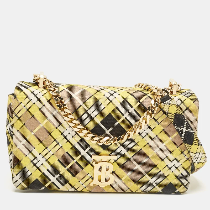 Lightweight Burberry Backpacks for TravelYellow Check Canvas Small Lola Chain Shoulder Bag