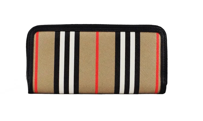 Compact Burberry Clutch Bags for WeddingsBurberry Ellerby Black Leather Icon Stripe Canvas Zip Around Continental Wallet