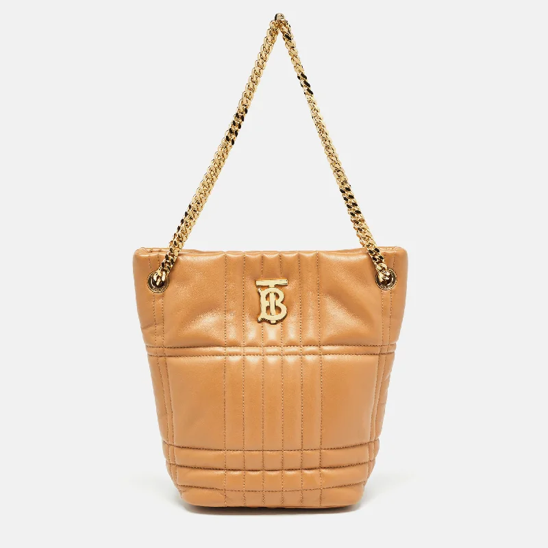 Color - Blocked Burberry Bags for a Bold StatementMarple Brown Embossed Check Leather Small Lola Bucket Bag