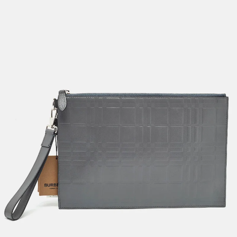 Burberry Bags with Signature Check Pattern in New ShadesGrey Check Embossed Leather Edin Zip Pouch