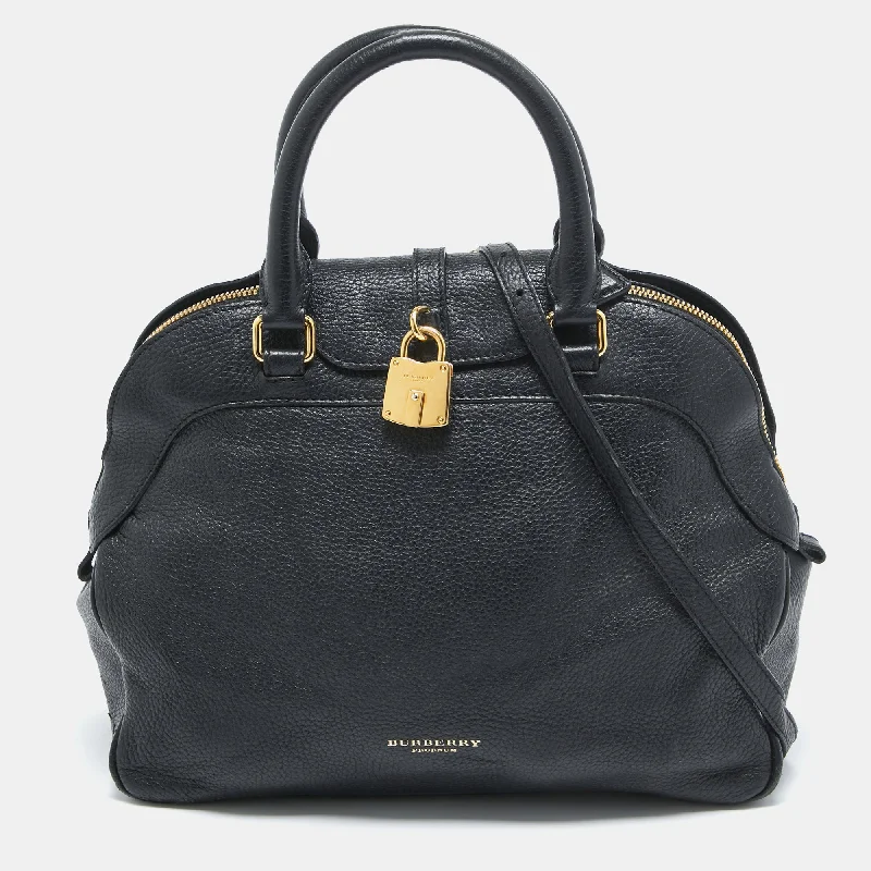 Sustainable Burberry Bags Made from Recycled MaterialsBlack Leather Padlock Flap Satchel