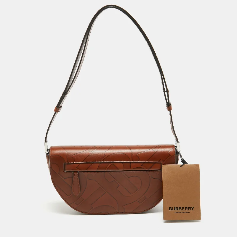 Metallic Finish Burberry Bags for a Glam LookBrown TB Embossed Leather Small Olympia Shoulder Bag