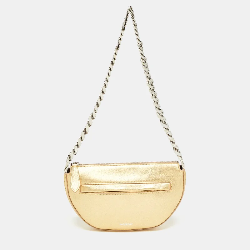 Burberry Bags for Women's Spring 2025 CollectionGold Leather Mini Olympia Zip Chain Bag