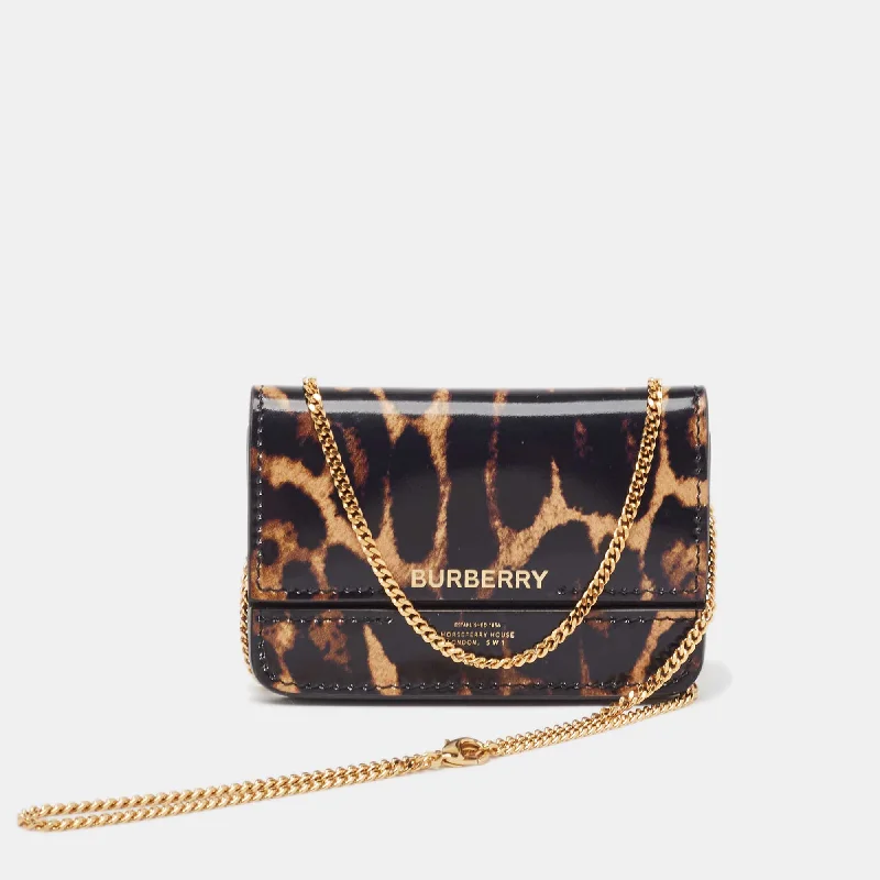 Metallic Finish Burberry Bags for a Glam LookBlack/Brown Leopard Print Leather Jody Chain Card Case