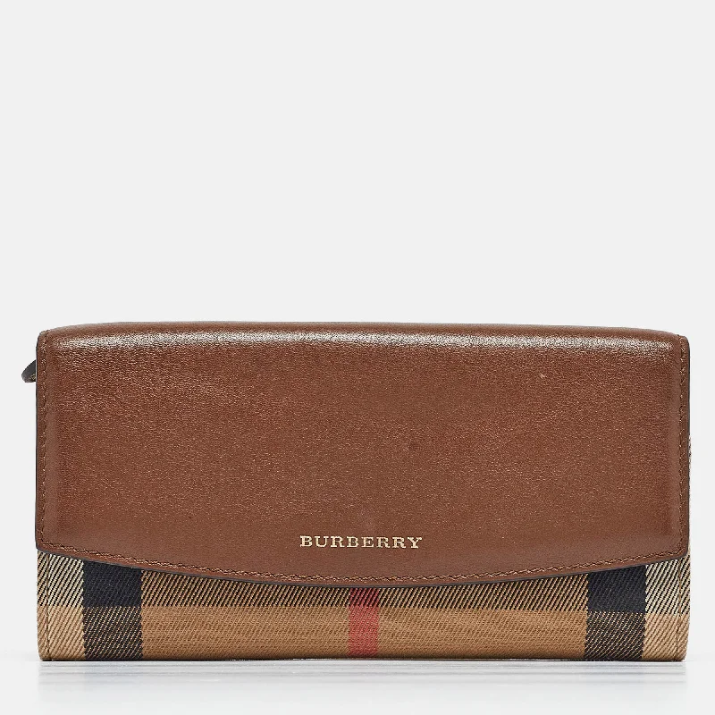 Burberry Bags with Reflective Elements for SafetyBrown/Beige House Check Canvas and Leather Flap Continental Wallet