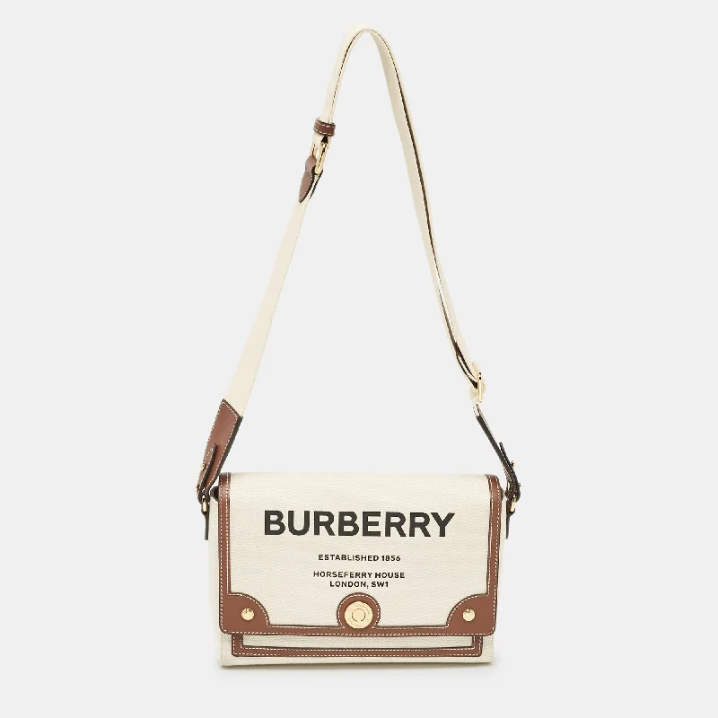 Adjustable Strap Burberry Messenger BagsBeige/Brown Canvas and Leather Note Crossbody Bag