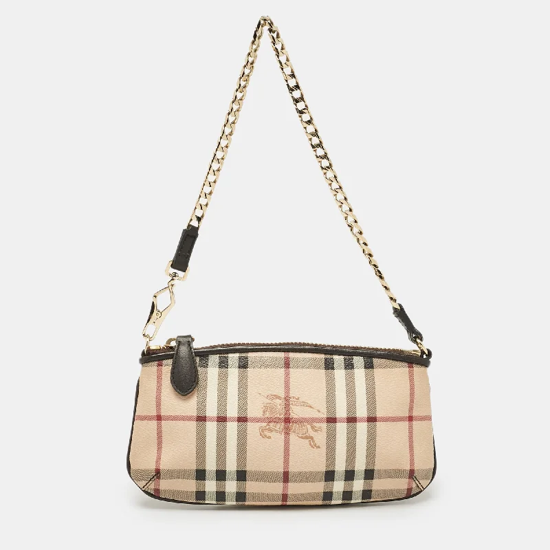 Lightweight Burberry Backpacks for TravelBeige Haymarket Check Coated Canvas Chain Pochette