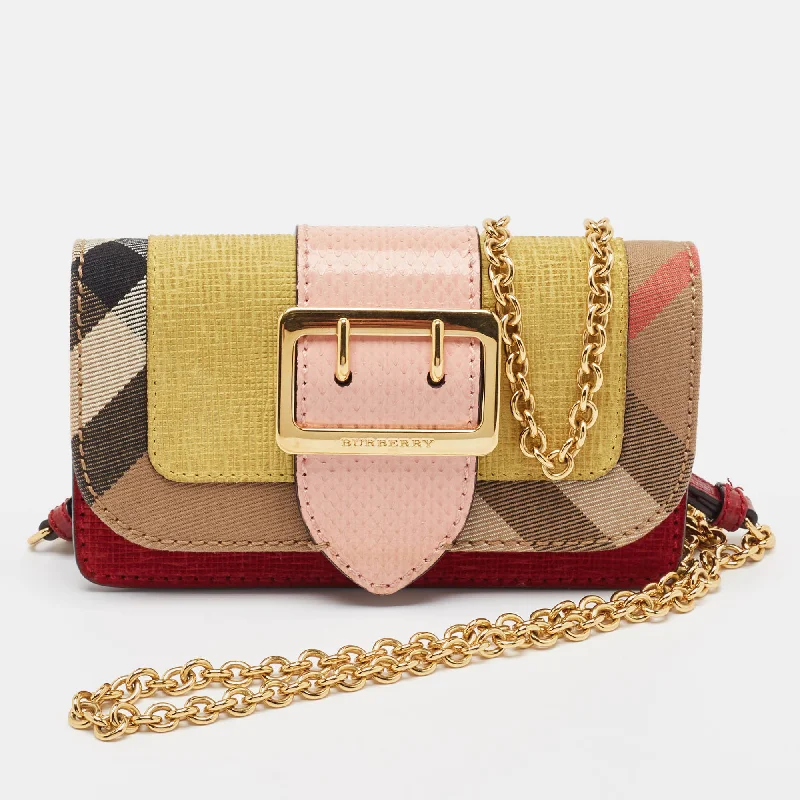 Compact and Portable Burberry Waist BagsMulticolor House Check Canvas, Leather and Snakeskin Buckle Phone Crossbody Bag