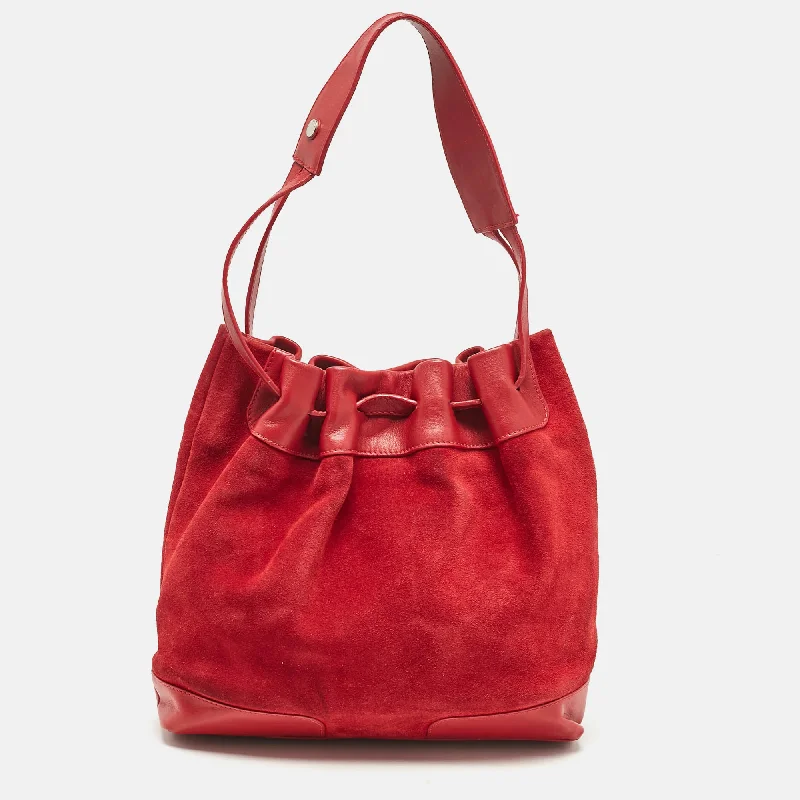 Elegant Burberry Clutch Bags for Formal EventsRed Suede and Leather Bucket Bag