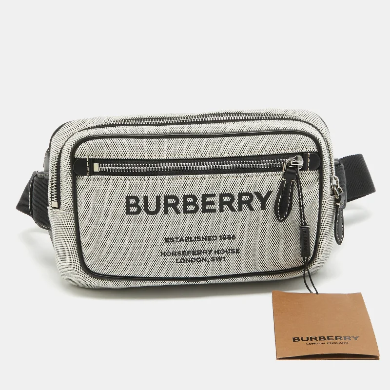 High - Quality Burberry Leather Shoulder BagsGrey/Black Canvas and Leather West Belt Bag