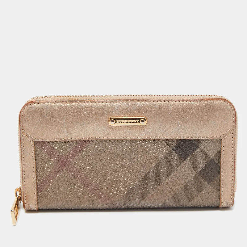 Compact Burberry Clutch Bags for WeddingsMetallic Beige Nova Check Coated Canvas Zip Around Wallet