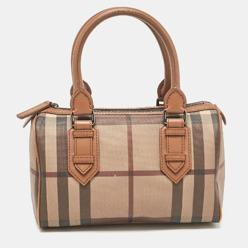 Dark - Hued Burberry Bags for a Sophisticated LookBrown Smoked Check PVC and Leather Chester Boston Bag