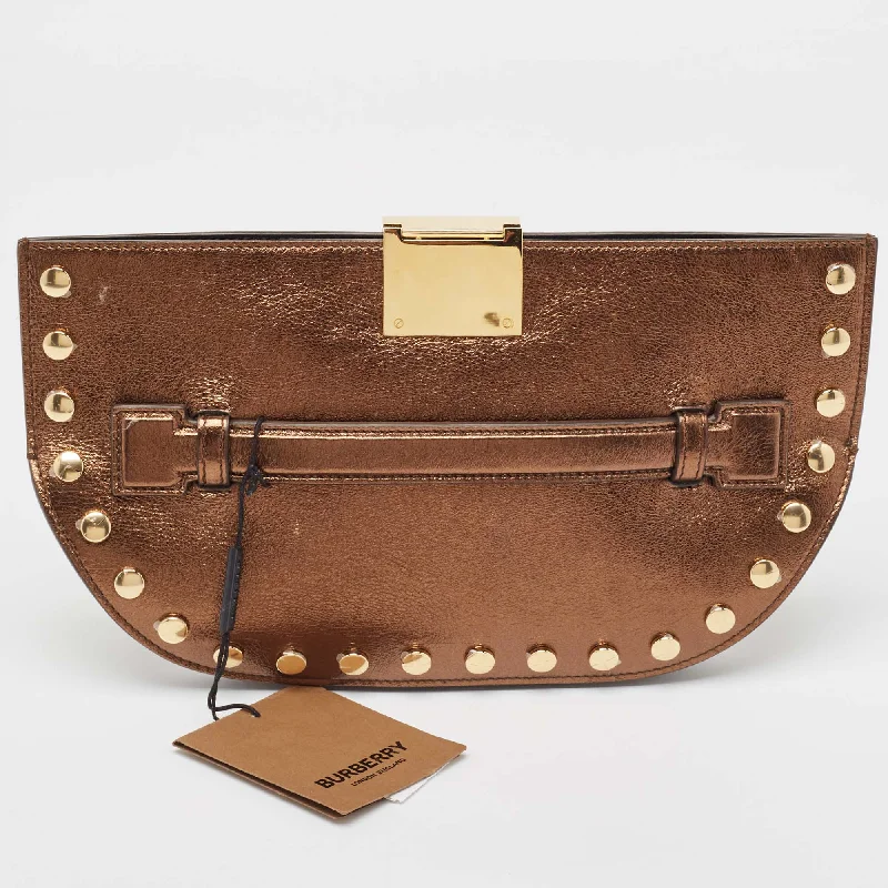 Burberry Bags with Adjustable Shoulder Straps for ComfortBronze Leather Studded Olympia Clutch