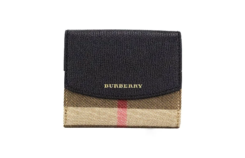 Customizable Burberry Bags with Personalized CharmsBurberry Luna Black Grained Leather House Check Canvas Coin Pouch Snap Wallet