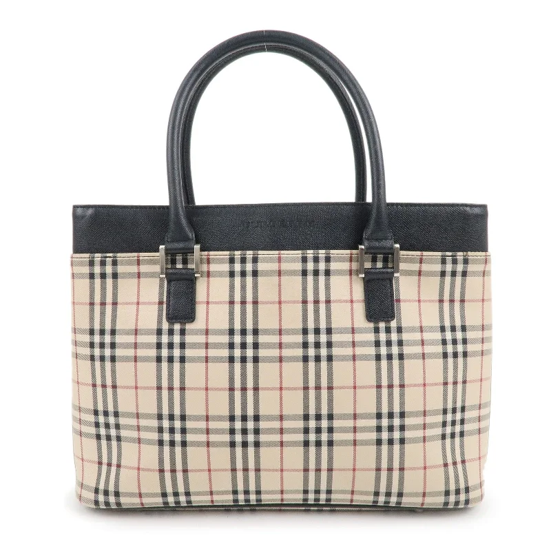 Easy - to - Clean Burberry Bags for Busy LifestylesBURBERRY Nova Plaid Canvas Leather Hand Bag Beige Brown