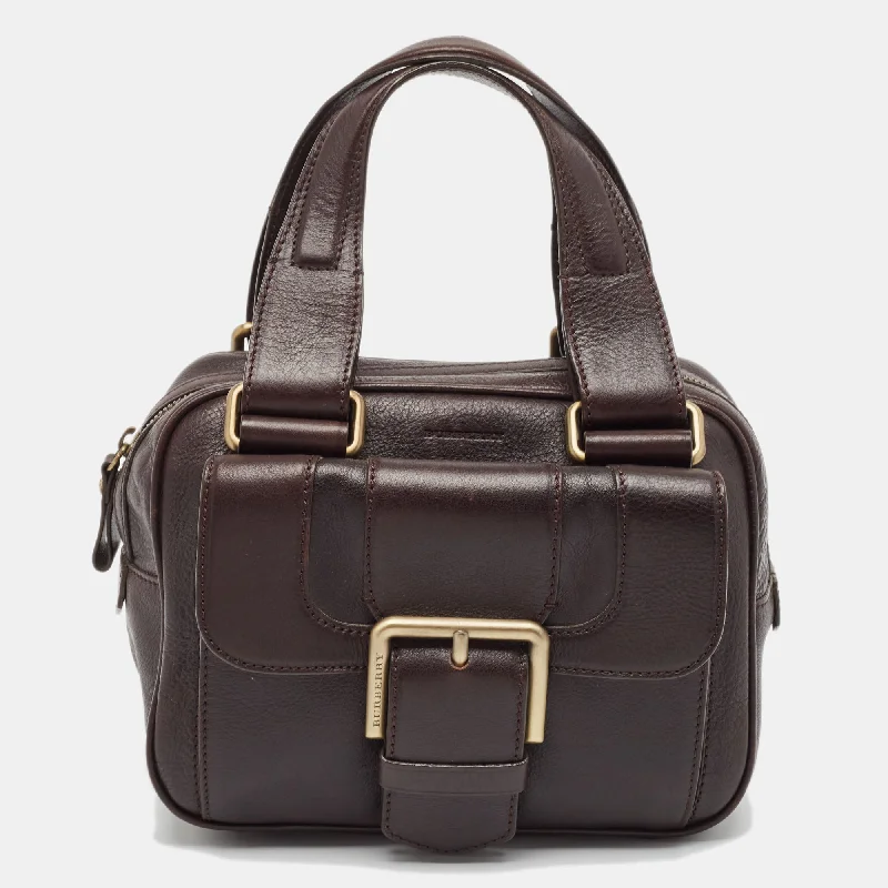 Compact and Portable Burberry Waist BagsChoco Brown Leather Buckle Satchel