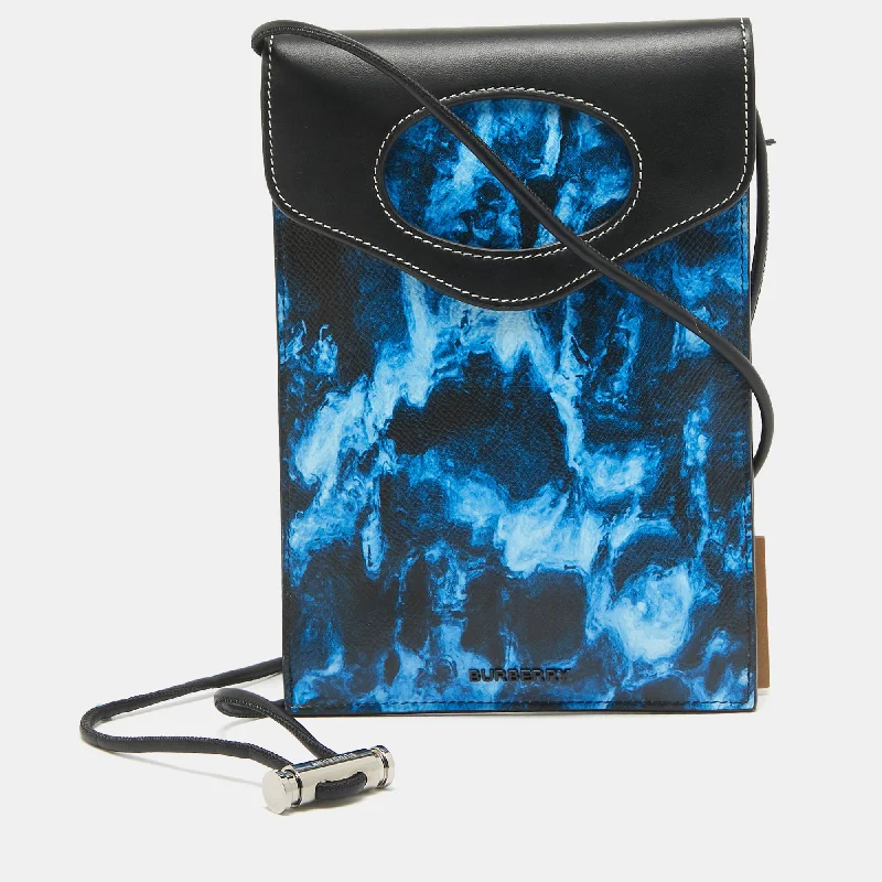 Minimalist Burberry Bags for a Sleek LookBlue/Black Water Camo Print Leather Pocket Phone Pouch Crossbody Bag