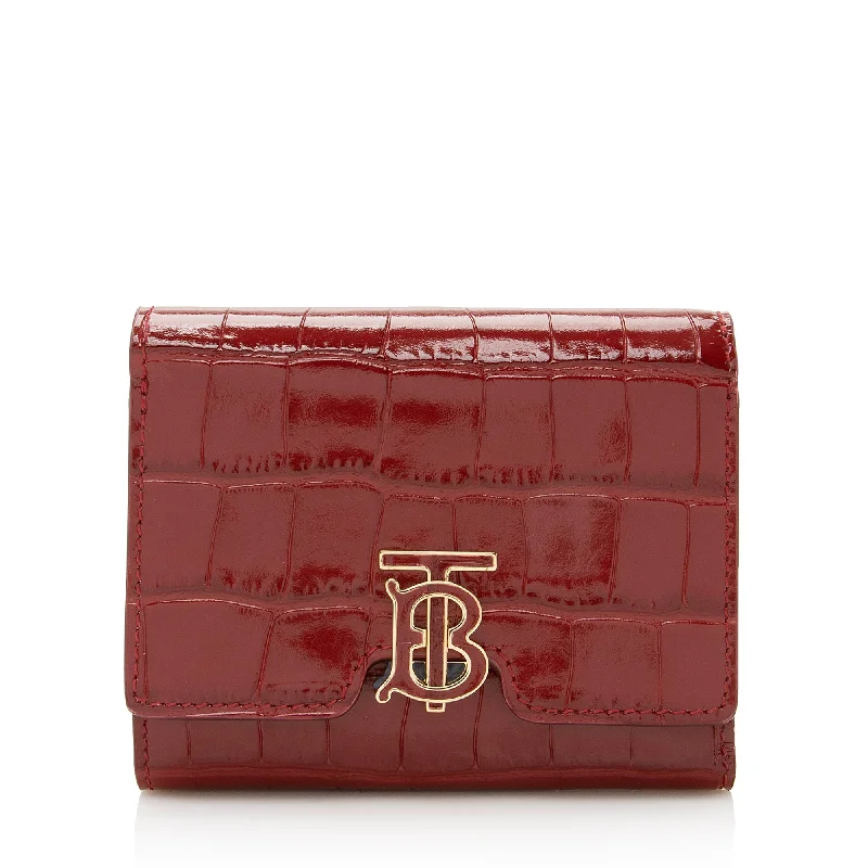 Customizable Burberry Bags with Personalized CharmsBurberry Croc Embossed Calfskin TB Tri-Fold Compact Wallet (SHF-22710)